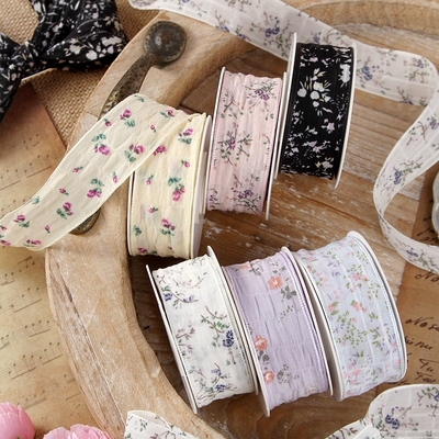 Printed small floral edging snow textile headband hair accessories DIY bow ribbon straw hat gift box packaging straps