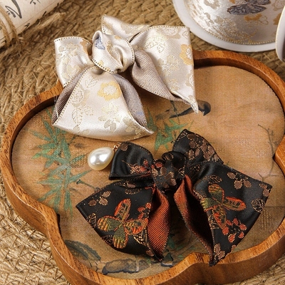 Style Single-Sided Butterfly Flower Embroidery Edging Satin Ribbon Handmade Bow Headband Hair Clip Accessories Flower Ties