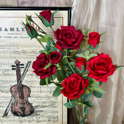 Good price 2-Forked Rose Imitation Authentic Bouquet Wedding Flowers High End Touching Silk Flower Finished Decoration Living Room Decoration Wholesale online
