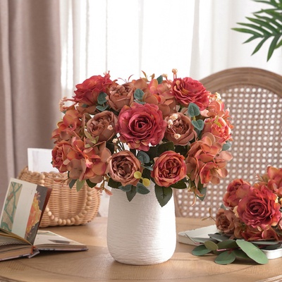Good price Creative bouquets of artificial flowers such as hibiscus and rose, natural style decoration for dining tables and coffee tables, and floral arrangements online