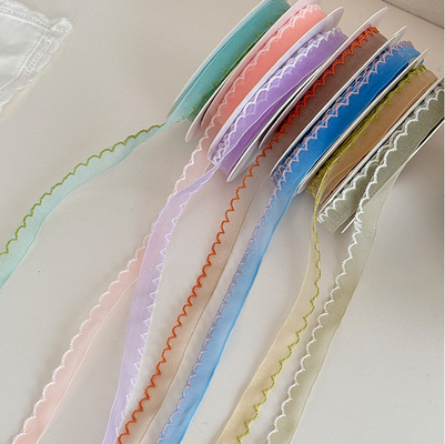 DIY Handmade Floral Packaging Materials 1cm Wave Edge Yarn Ribbon Flower Bouquet Floral Tie with Yellow Color Fastness