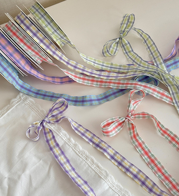 DIY Crafts Usage 1.5cm Spring/Summer Colorful Grid Ribbons Eco-friendly Flower Bouquet Weaving Materials for Weaving Shop