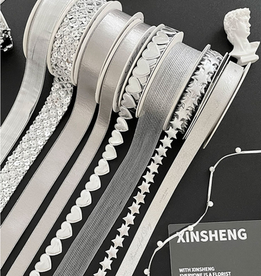 Good price Silver Series Christmas Ribbons and Flower Bouquets Perfect for Hair Accessories 2.5cm Usage online