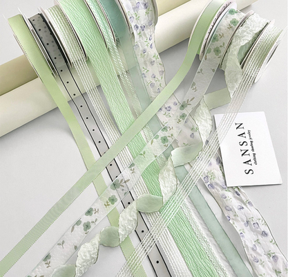 1cm Washable Mint Manbo Ribbon Flower Bouquet Float Handmade Floral Design DIY Gift Cake Pack Decorative Strap