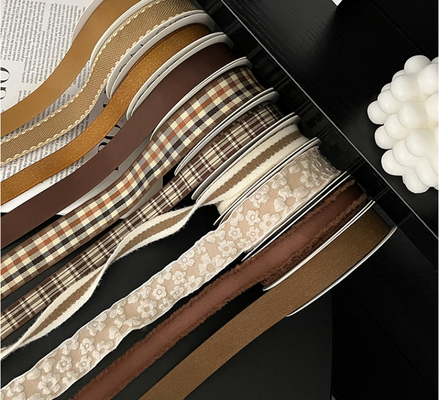 Man-Made Autumn/Winter Maillard Series Ribbon Flower Gift Strap Bouquet DIY Ribbon Floral Arrangement Gift Packaging Tape Brown/Customized Colors