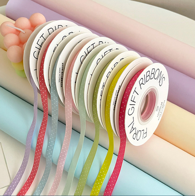 Polyester Double Sided Polka Dot Ribbon 1cm/18m Perfect for Handmade DIY Packaging Flower Bouquet and Bow Decoration