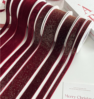 Man-Made Red Velvet Ribbon for Handmade Floral Art Year Gift Packaging and DIY Projects Fabric Tape Material