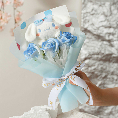 Good price Sanrio Kuromi Rose hand-held soap Bouquet Doll Doll Artificial flower online