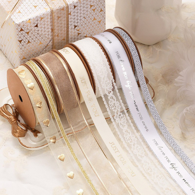 Good price Christmas Gift Decoration Snow Silk Ribbon 520 in Golden Polyester Gold and Silver Silk online