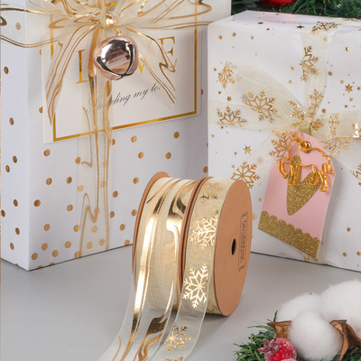Good price Valentine's Day Decoration Snow Gauze Gift Cake Flower Packaging Ribbon Tie with White Gilding online