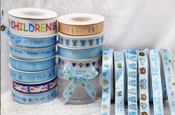 Gift Baking Bouquet Strap Children's Day Packaging Ribbon with Blue Polyester Weaving Printing Color