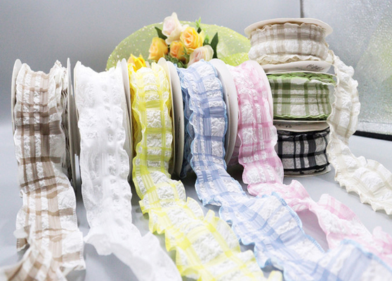 Washable Japanese and Korean Style Puff Wrinkle Grid Band Hair Accessories Packaging Flower Bow Swimming Edge Grid Ribbon Handmade