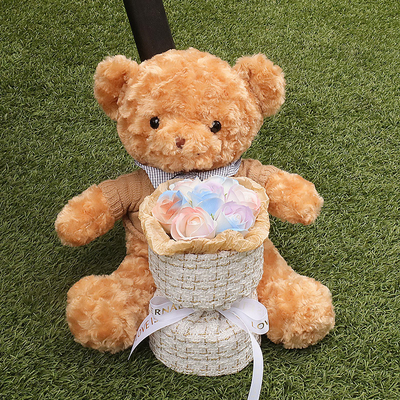 Good price A teddy bear doll bouquet, a birthday gift for graduation on the Qixi Festival, a girl gives her best friend and girlfriend a teddy bear hug and a soap bouquet online
