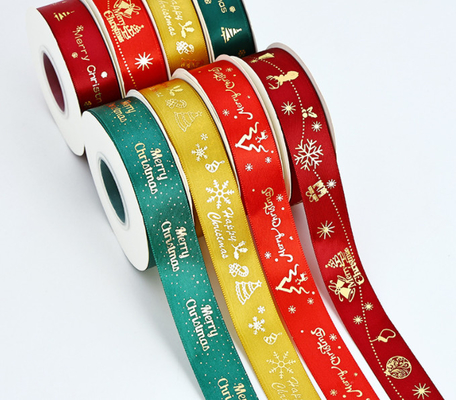 Factory wholesale Christmas ribbons, hot stamping polyester ribbons, holiday decoration gifts, gift boxes, packaging ribbons, cross-border