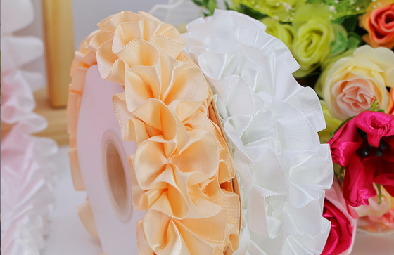 5cm/5m White Folded Pearls Bouquet Packaging Ribbon Flower Shop and Fabric Lace Edging