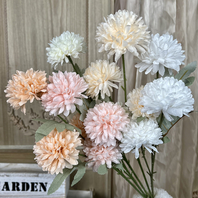 Good price 3-Headed Chrysanthemum Imitation Authentic Bouquet Wedding Flowers High End Touching Silk Flower Finished Decoration Living Room Decoration online