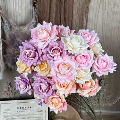 Good price Three head embossed rose wedding decoration flower material flower wall background simulation flower home soft decoration rose finished product online