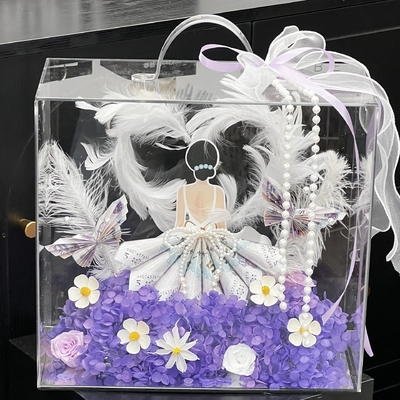 Acrylic hand-held flower arrangement box, fresh flower bouquet, floral art packaging box, diy material waterproof transparent light luxury souvenir gift box