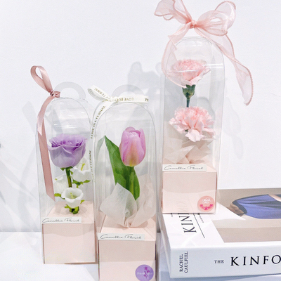 pvc transparent panoramic rose single diy flower arrangement box, hand-held lighthouse flower packaging, eternal flower bouquet gift box material