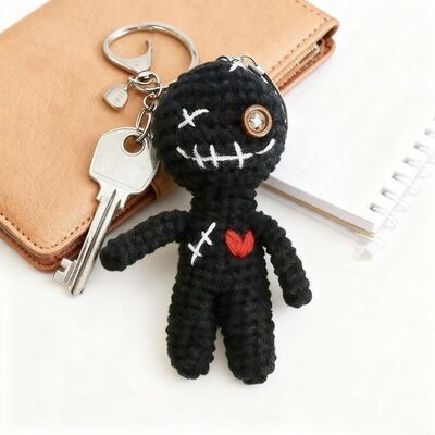 Good price Black Color Evil Crochet Doll Customized Knitting Cursed Doll with Red Heart Handmade Keychain Hanger for pp Stuffed Plush Doll online