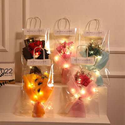 Good price 45cm Long Stem Soap Flower Bouquet, Rose/Sunflower/Baby Breath Soap Bouquet Flowers Gift For Mother's Day Wedding Anniversary online