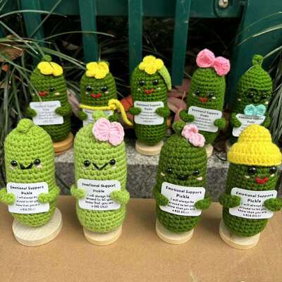 Good price Cute Positive Energy Emotional Cucumber Pickle Doll Hand-Knitted Crochet Doll Stress Relief Creative Gift Amigurumi Handmade Toy online