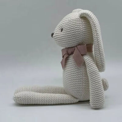 Good price Cute Crochet 100% Organic White Rabbit Toy Stuffed Plush Bunny with PP Cotton Filling online