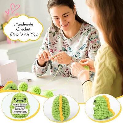 Good price Hot Sale Positive Energy Dinosaur Short Plush Knitted Doll Emotional Comfort Cartoon Animal Handmade Crochet Ornaments 31cm-50cm online