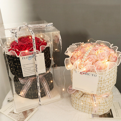 Good price Valentine Mother's Day Birthday Gift Luxury Glowing Artificial Eternal Flowers Carnation Roses Soap Flower Bouquet online