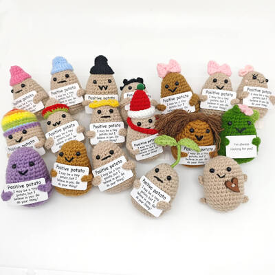 Good price 200 Styles Custom Text Handmade Kawaii Crochet Pickle Flowers Positive Potato Emotional Support Crochet Animals Doll online