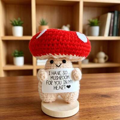 Good price Handcraft Contemporary Handmade Crochet Pickles Knitted Mushroom Doll Emotional Support Gift Cool Item Other Crafts online
