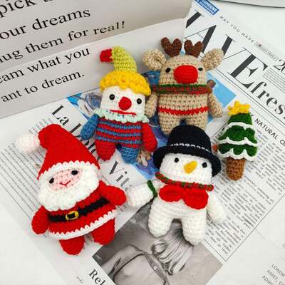 Good price Custom Handmade Snowman Reindeer Santa Claus Tree Knitted Toy Crochet Christmas Doll Amigurumi Knitted Christmas Stuffed Toys online