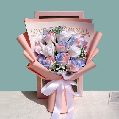 Good price Eighteen Realistic Ice-Blue Rose Soap Flower Bouquet Modern Premium Finish Perfect Valentine's Day Gift for Wife Romantic online