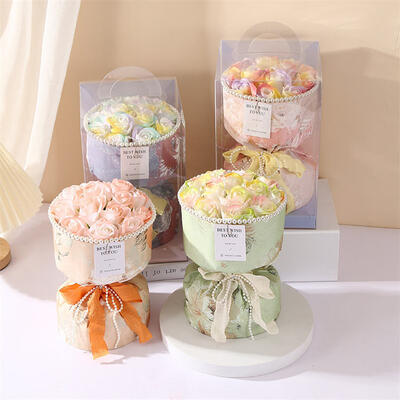 Good price Handmade Mother's Day Rose Soap Flower Bouquet Multi-color Round Paper Box with PVC Case 17*20cm Customizable Logo Festival Floral Gift online