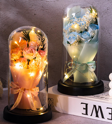 Good price Soap Flowers Glass Cover LED Valentine's Day Gift Romantic Artificial Soap Rose Bouquet Mother's Day Gift online