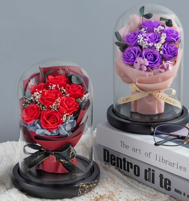 Good price Valentines Mother's Day Soap Flower Roses Gifts Present Galaxy Artificial Flowers Gift Soap Flower Bouquet in Glass Globe online