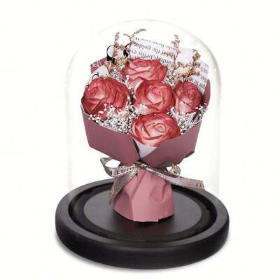 Good price Glass Dome Preserved Soap Flower Bouquet With Light Custom Color Indoor Decor Romantic Gift For Valentine Birthday Holiday Party Ornament online