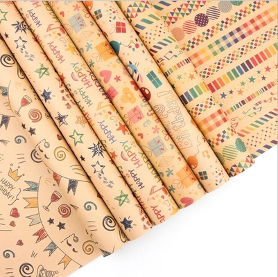 Good price Brown 80gsm Kraft Gift Wrap Paper Roll Sheets 50X70cm Happy Birthday Pattern online