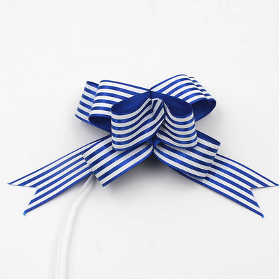 Good price Printed Pattern Pull 30mm Satin Ribbon Blue Red And White Striped Christmas Bows online