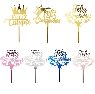 Good price Feliz Cumpleanos Gold Happy Birthday Cake Toppers W11xH16cm Silver Acrylic Cake Topper online