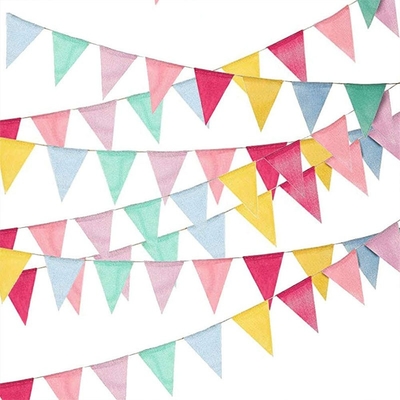 Good price Colorful Burlap Linen Bunting Flags Pennant Banner For Happy Birthday Party online