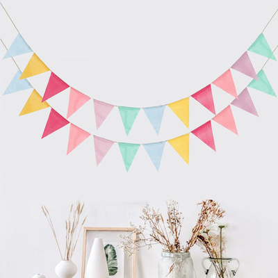Good price Linen Vintage Party Decoration Items Happy Birthday Pennant Banner 12.5cmx17cm online