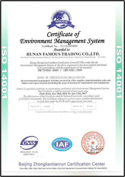 China Hunan Famous Trading Co., Ltd. Certification